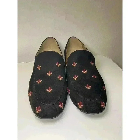 Circus By Sam Edelman Loafers Harlem-1 Black Sz 9 Faux Suede Embroidered Flowers - Picture 2 of 14